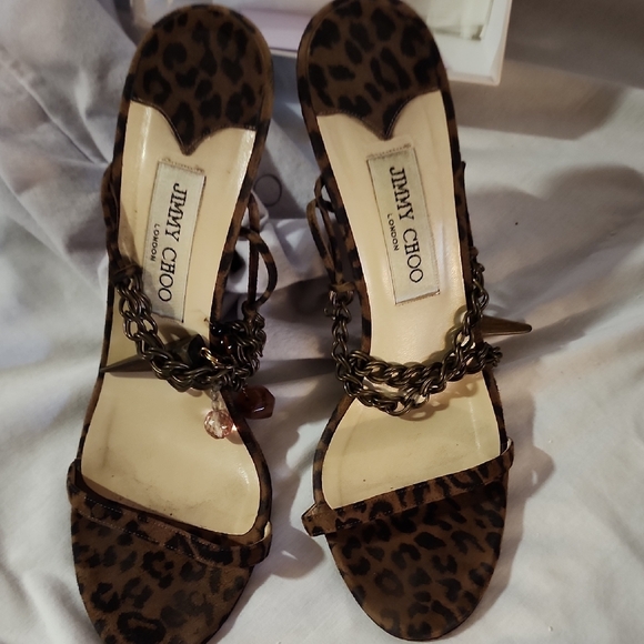 Jimmy Choo Suede-Leopard Print Heels With Duster - Picture 1 of 10